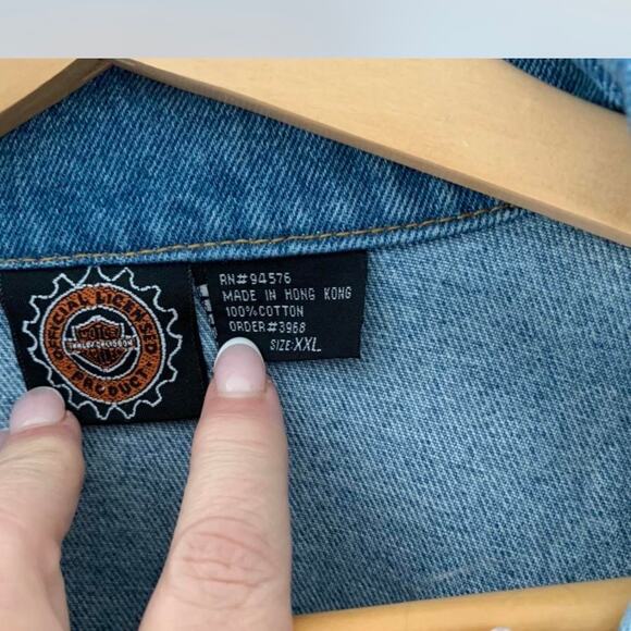 Harley Davidson Oversized Trucker Jacket With Patches Boho Chic Coastal Cowgirl - Picture 5 of 6